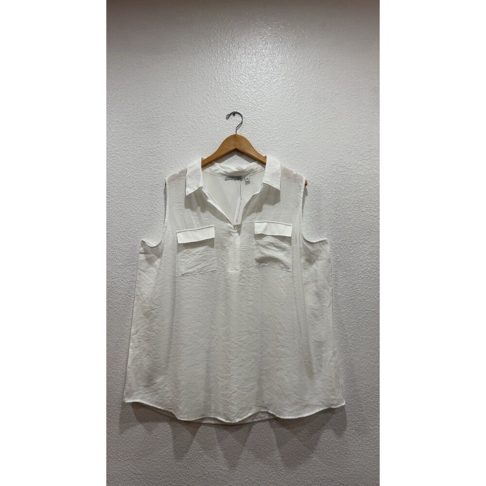 Notations Woman 3X Plus Size White Sleeveless Blouse Collared 2 Pocket NWT